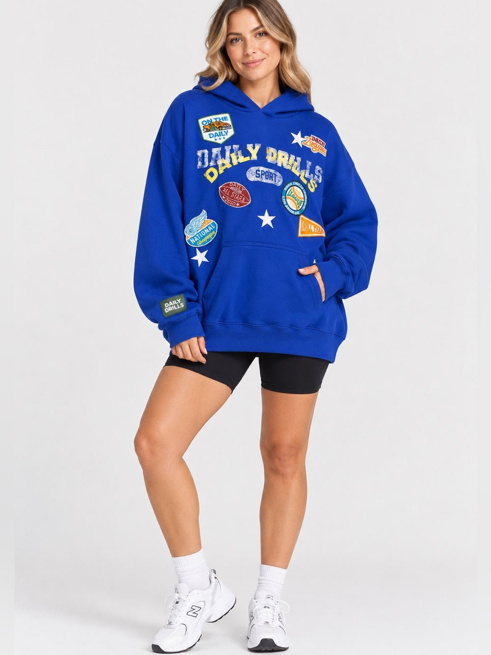 #828 NWT Daily Drills Oversized All Stars Hoodie Cobalt M/L Patch